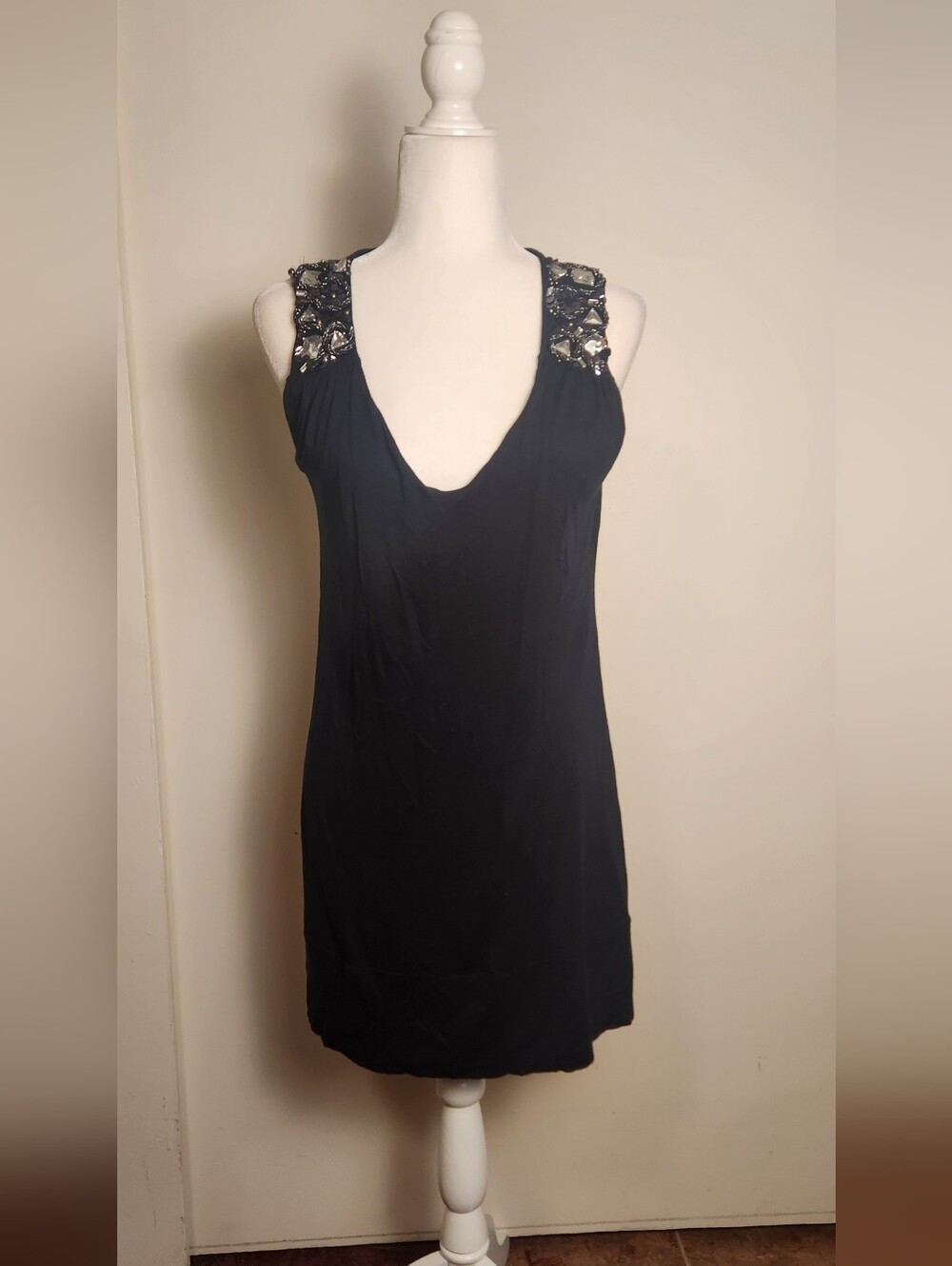 VTG Y2k Express Black Sleeveless Beaded Jeweled Banded Hem Dress Medium M EUC